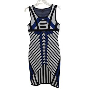 Material Girl Women Blue White Black Geometric Knit Sleeveless Sweater Dress L